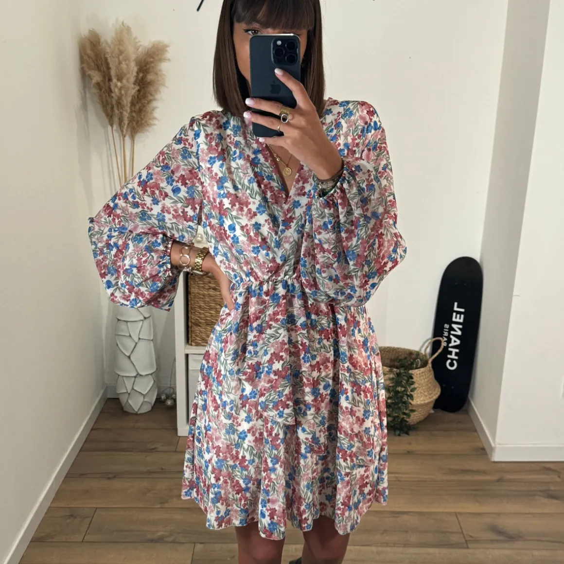 ROBE FLEURIE BLEU ET VERT CASSY