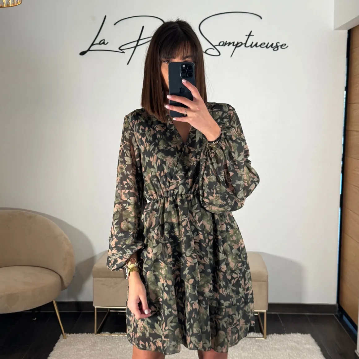 ROBE FLEURIE KAKI CAPUCINE