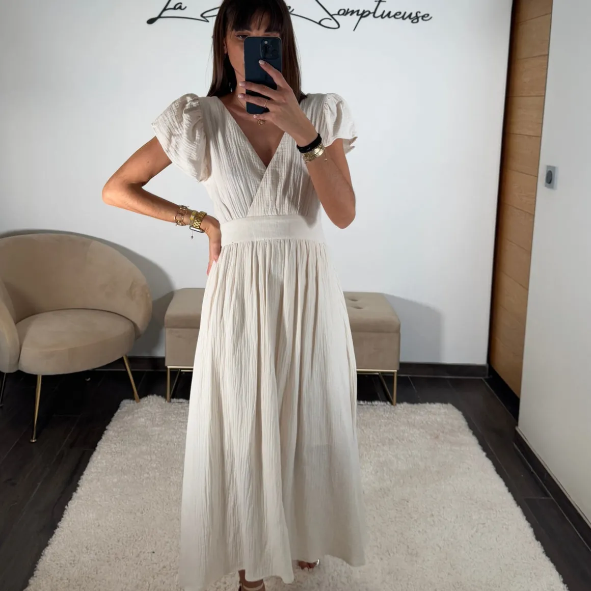 ROBE GAZE DE COTON BEIGE ROXANE