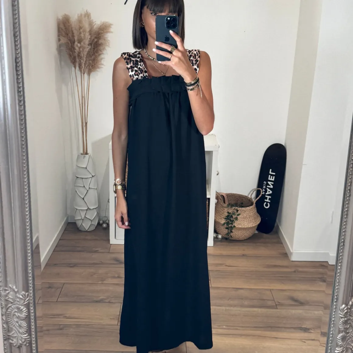 ROBE NOIRE ET LEOPARD TANIA