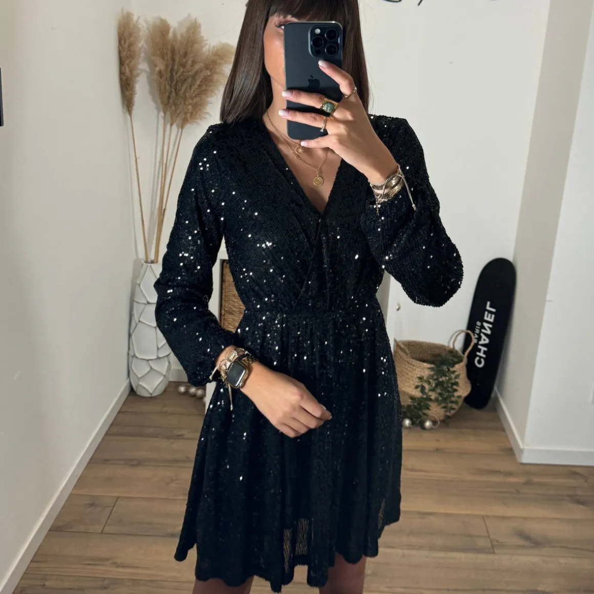 ROBE NOIRE SEQUINS APPOLINE