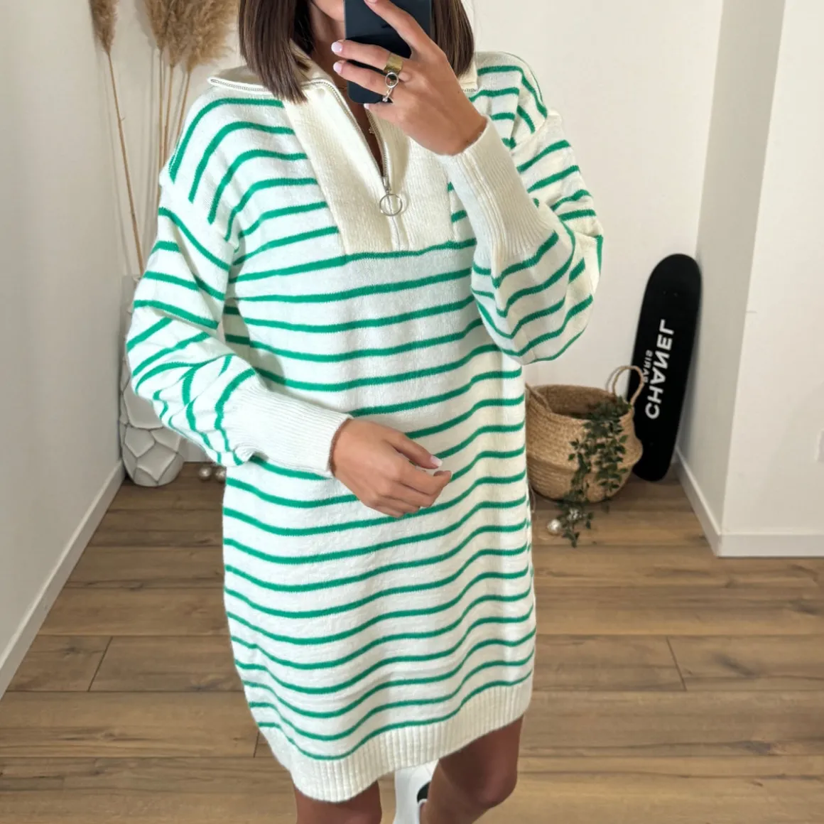 ROBE PULL BEIGE ET VERT RITA