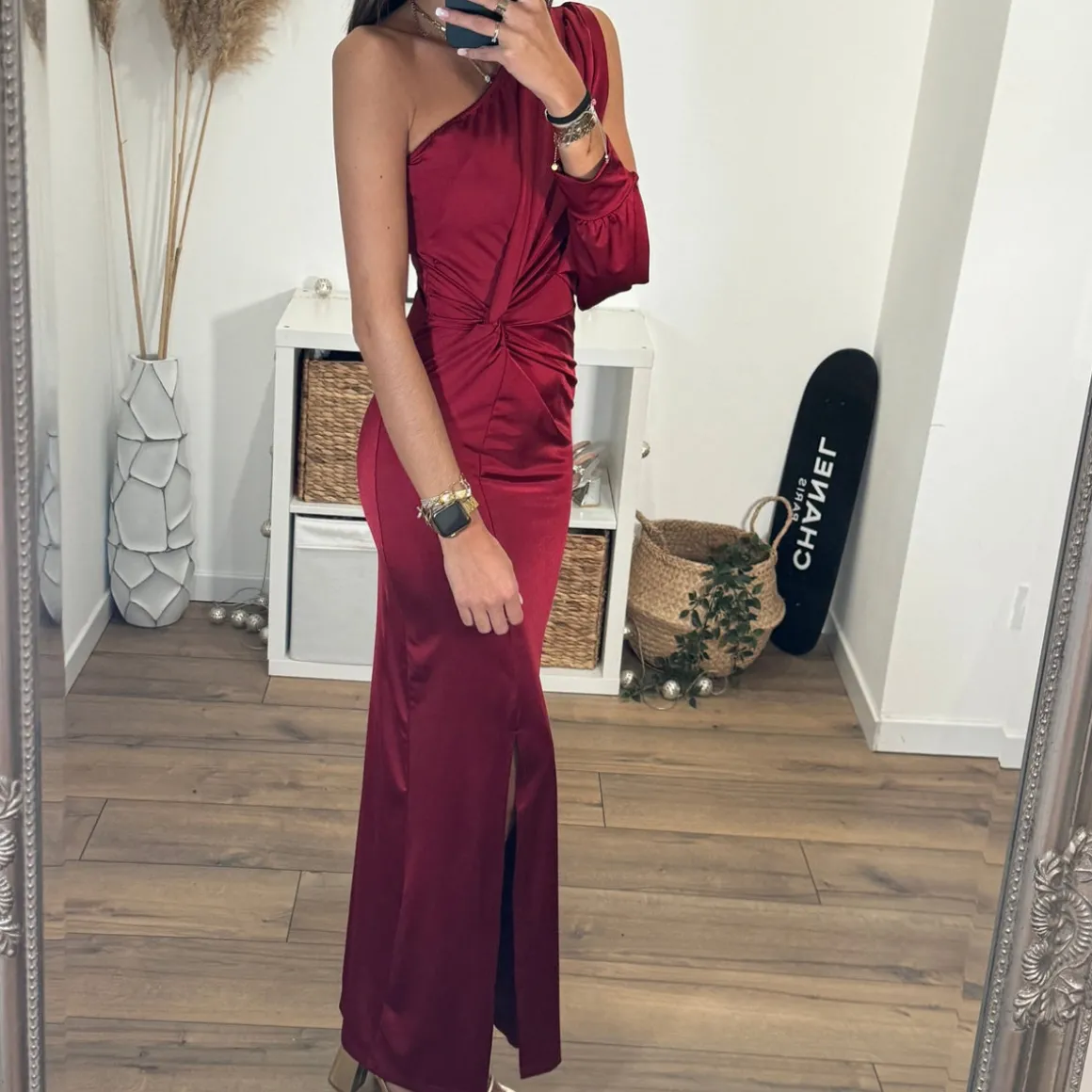 ROBE SATIN ASYMETRIQUE BORDEAUX ALIX