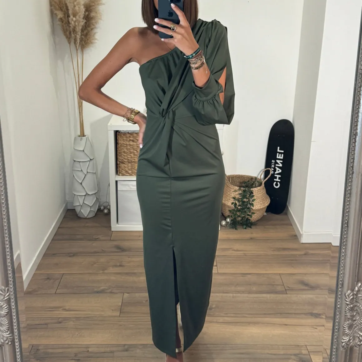 ROBE SATIN ASYMETRIQUE KAKI ALIX