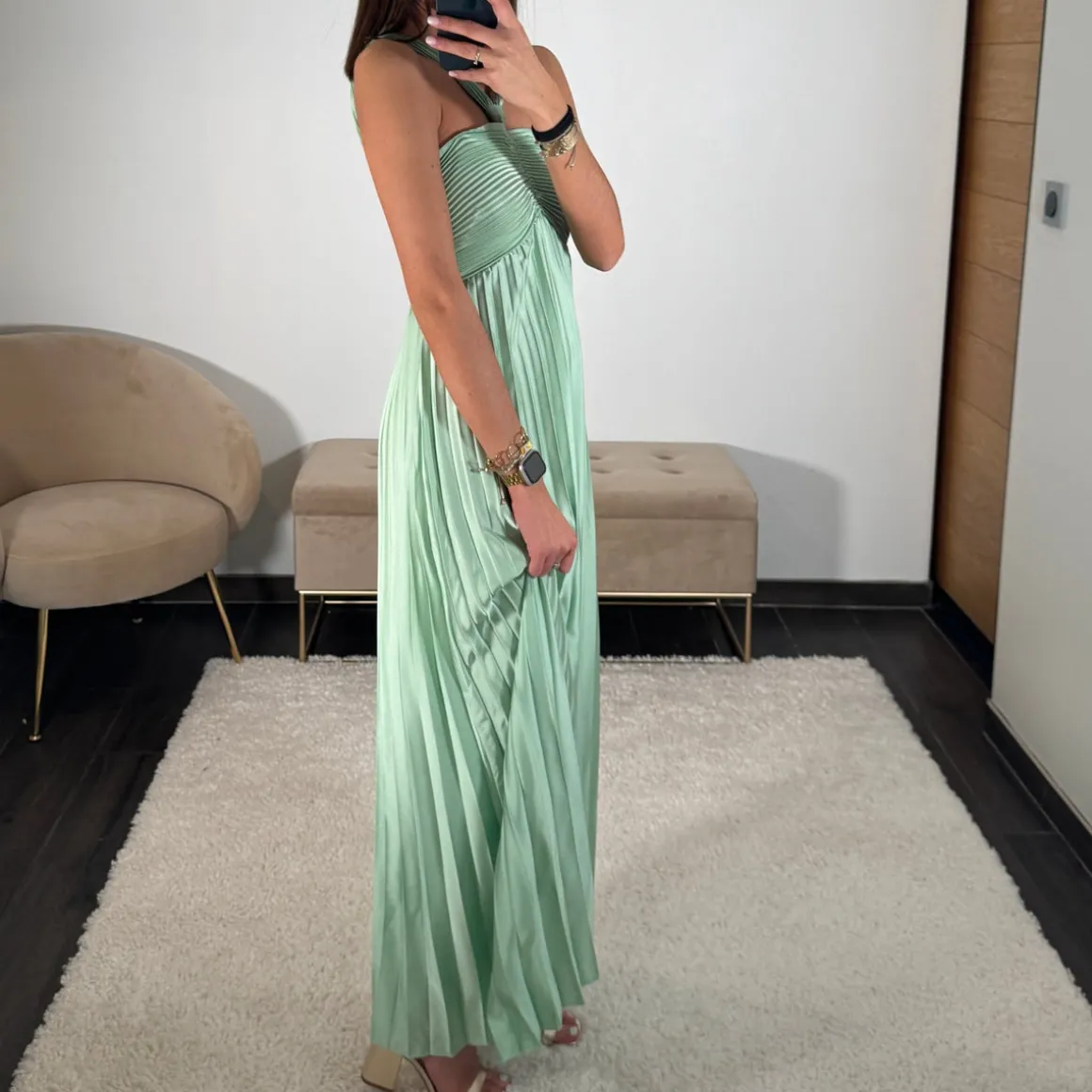 ROBE SATIN VERT SAUGE GLORIA