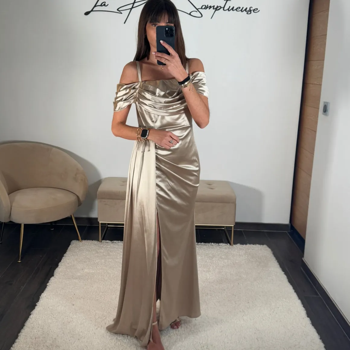 ROBE SATINÉE CHAMPAGNE/BEIGE MARIA