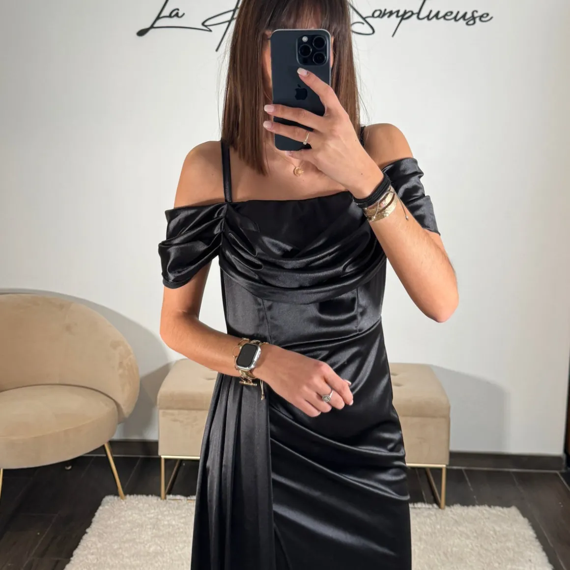 ROBE SATINÉE NOIRE MARIA