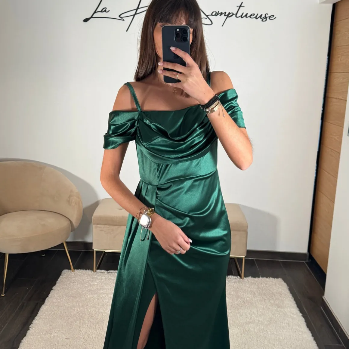 ROBE SATINÉE VERTE MARIA