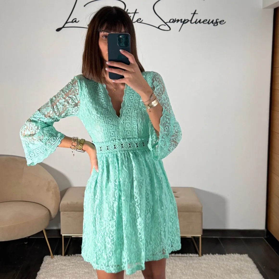 ROBE VERT D'EAU DENTELLE LISON
