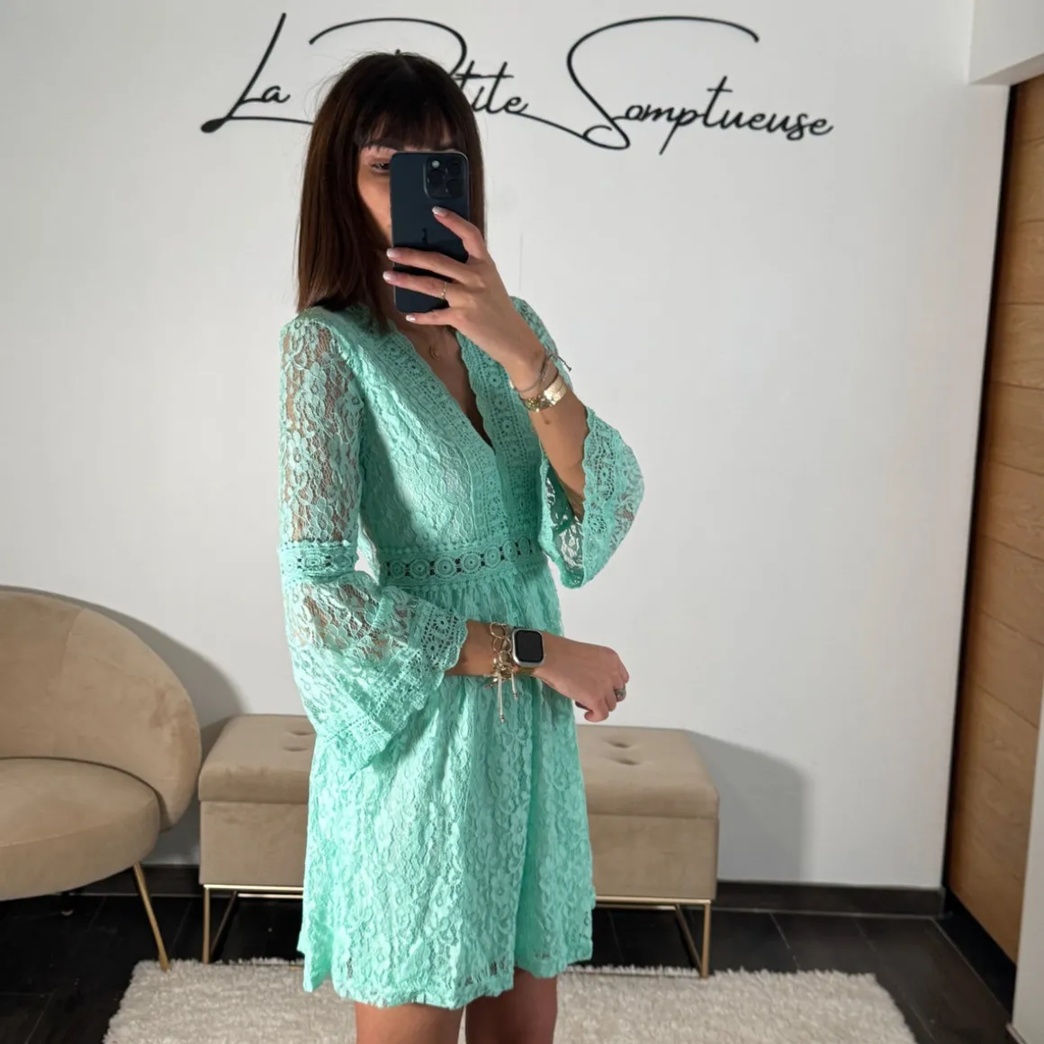ROBE VERT D'EAU DENTELLE LISON