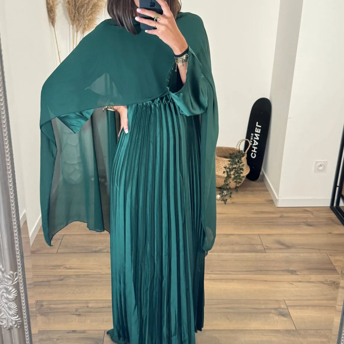 ROBE VERT SAPIN SATINE CORALINE