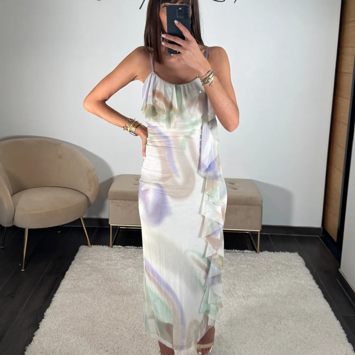 ROBE VERT/MAUVE CARMENA