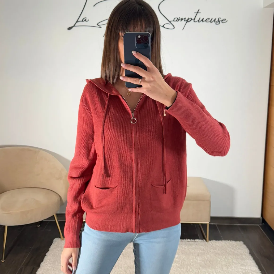 SWEAT COTELE TERRACOTTA ZIP