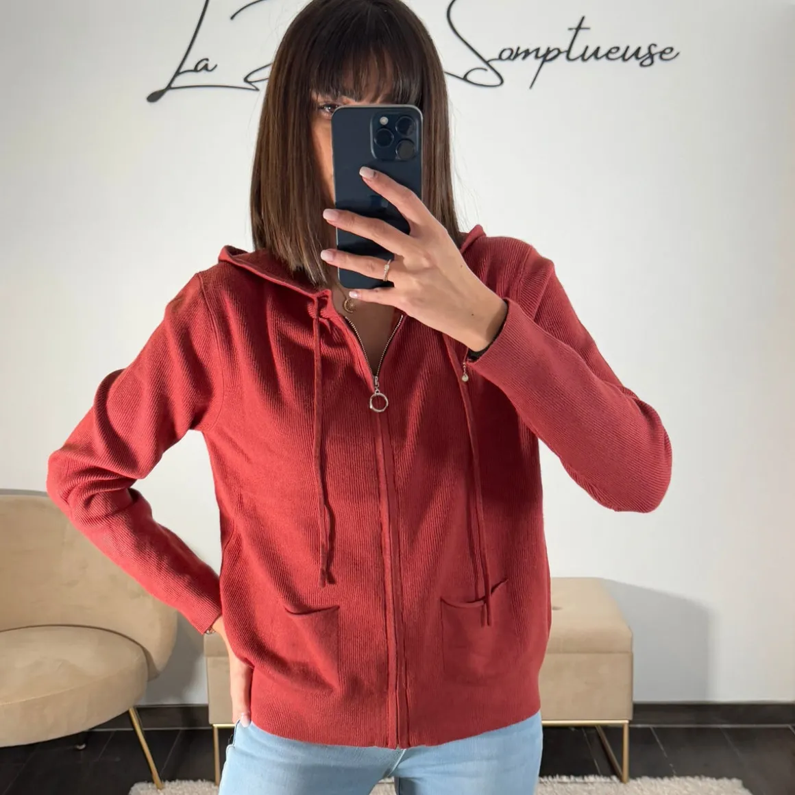 SWEAT COTELE TERRACOTTA ZIP