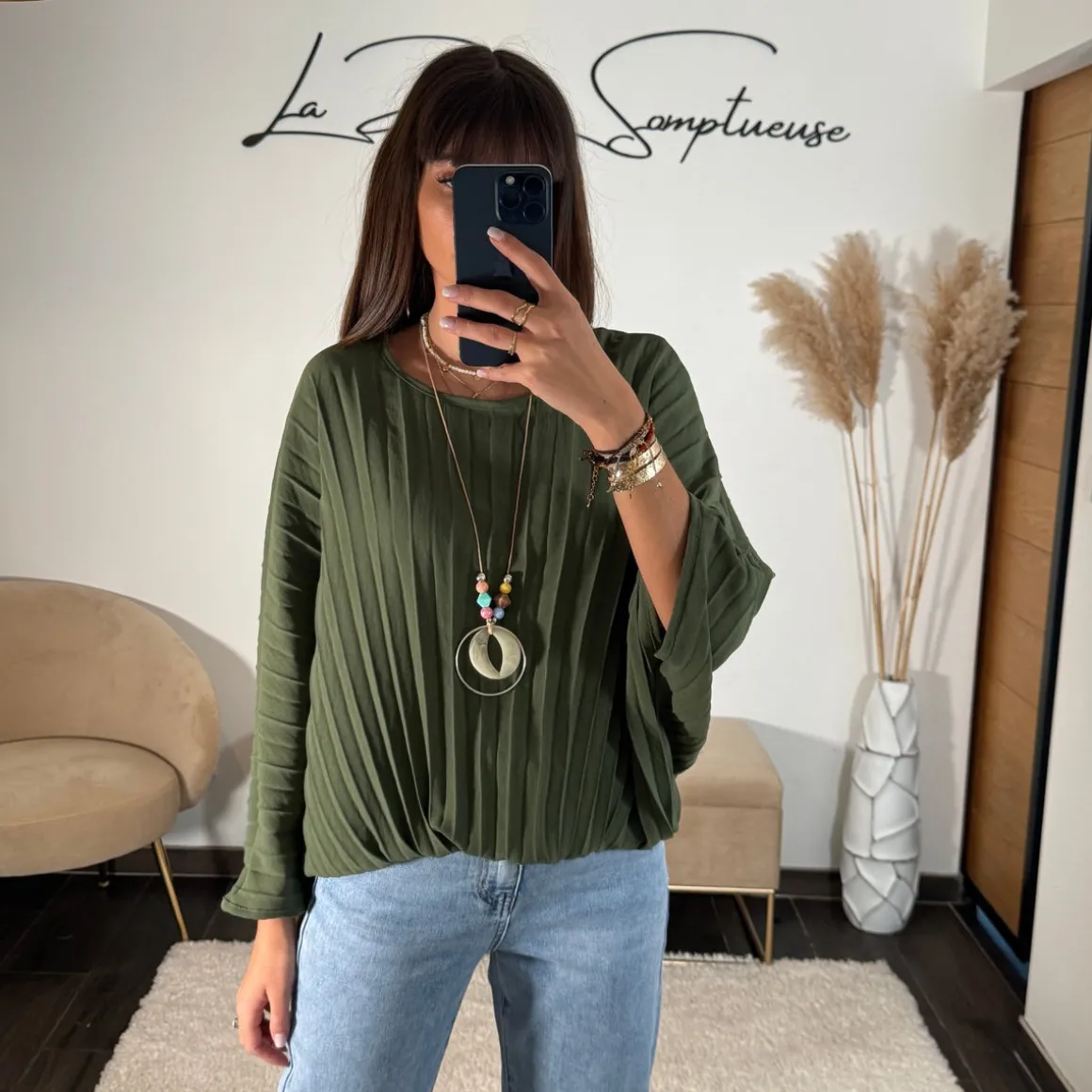 TOP KAKI + COLLIER BAHIO