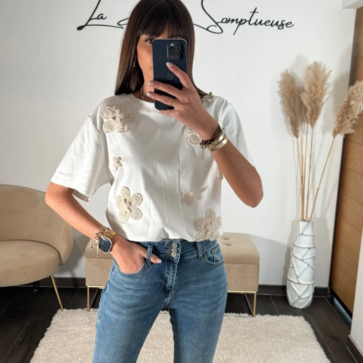 T-SHIRT BLANC FLEURS ALIA