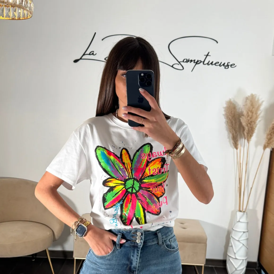 T-SHIRT BLANC FLOWER COLOR