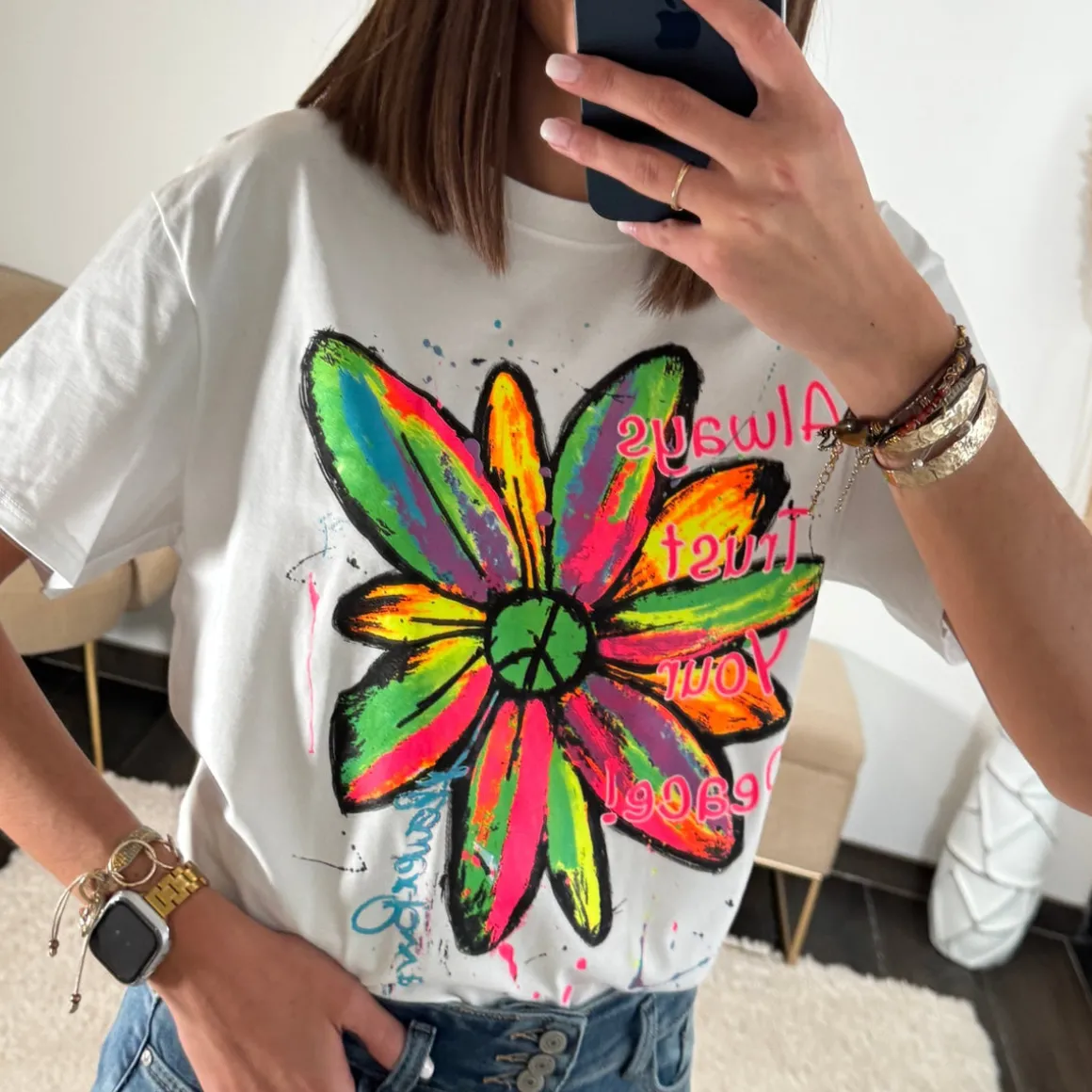 T-SHIRT BLANC FLOWER COLOR