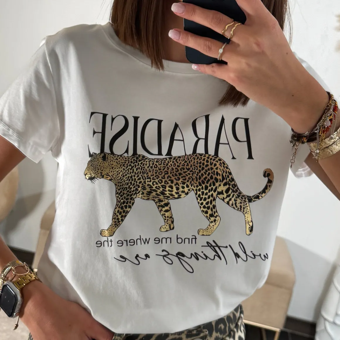T-SHIRT BLANC LEOPARD PARADISE