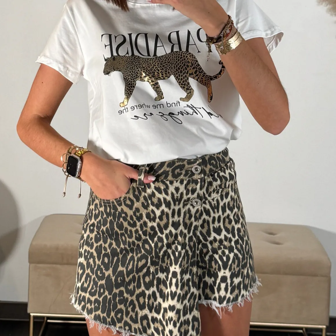 T-SHIRT BLANC LEOPARD PARADISE