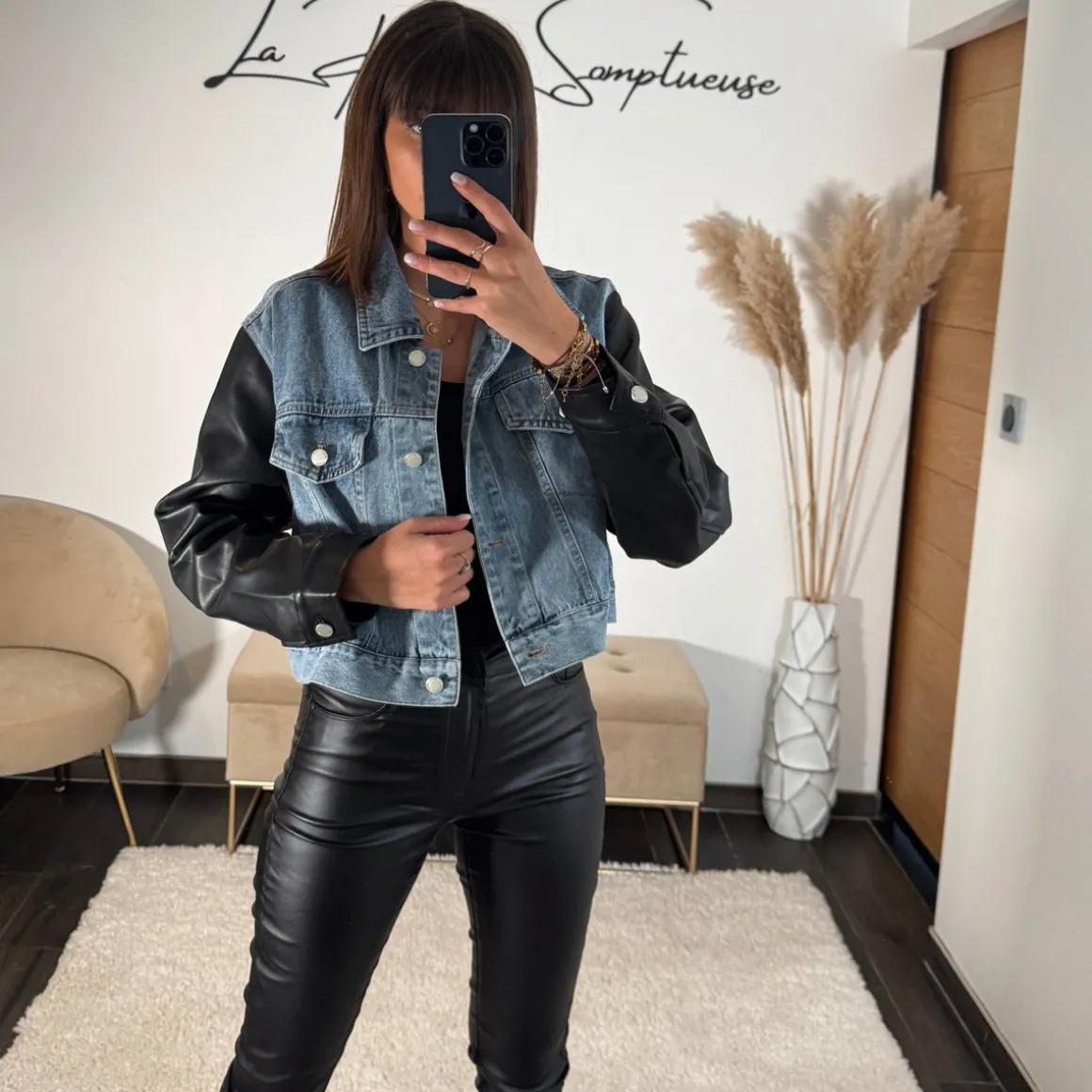 VESTE EN JEAN SIMILICUIR MONA