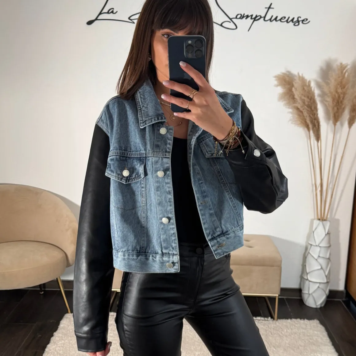 VESTE EN JEAN SIMILICUIR MONA