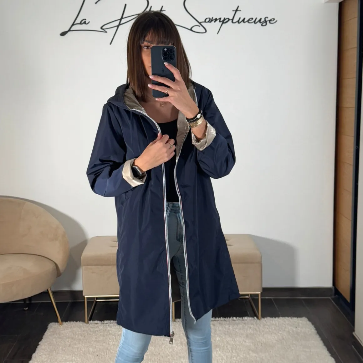 VESTE REVERSIBLE IMPERMEABLE BLEUE