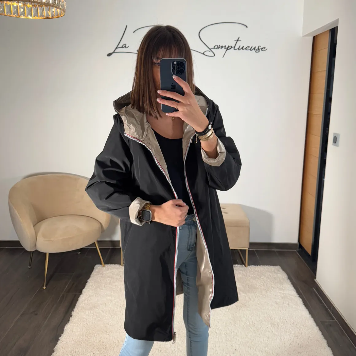 VESTE REVERSIBLE IMPERMEABLE NOIRE