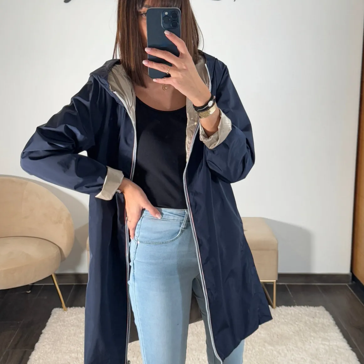 VESTE REVERSIBLE IMPERMEABLE BLEUE